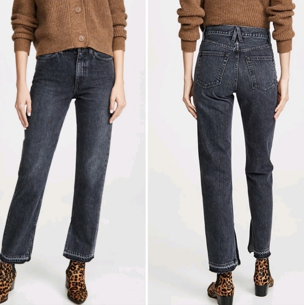 SLVRLAKE Rider High Rise Split Raw Hem Jeans In Distressed Break Down Wash 30